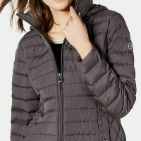 MICHAEL Kors Charcoal Grey Packable Down Fill Puffer Quilted Short Jacket Small - Picture 1 of 10